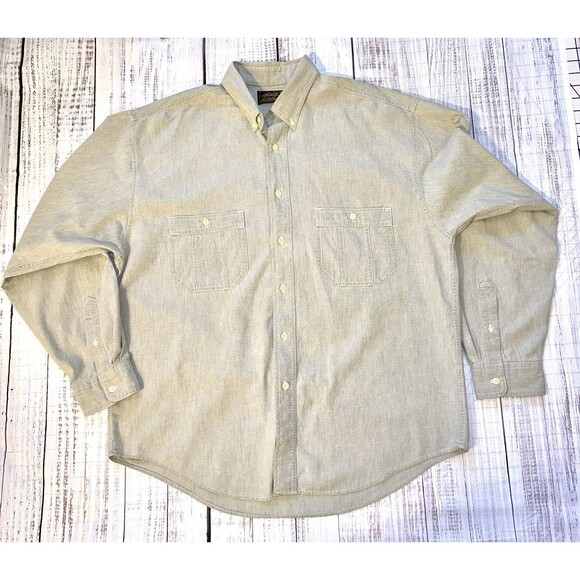 Vintage Eddie Bauer Men’s XL Gray Cotton Button Down Long Sleeve Shirt USA 90s - Picture 1 of 9
